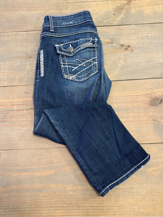 BKE Denim - BKE Women's Mid-Rise Cropped Pants – Dark Wash – Embellished Pockets
